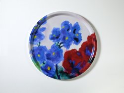 Holztablett ⌀38 cm &ndash; Emil Nolde, Blaue und rote Bl&uuml;ten